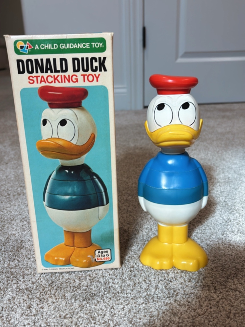 Disney Vintage Donald Duck Stacking Toy, Has All Pieces & Original Box! Rare